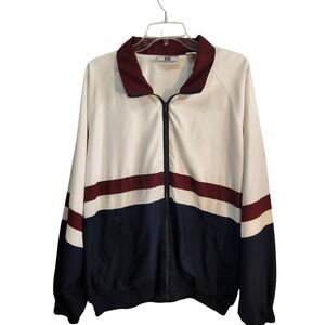 Slazenger Vintage 90s Colorblock Track Jacket Mens Large Cream Navy Burgundy Zip